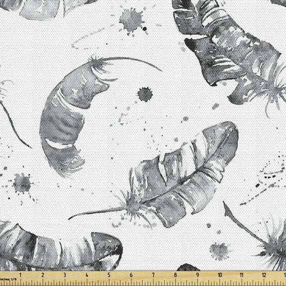 Ambesonne Feather Fabric by the Yard Upholstery, Native Style Quills Grunge, 3 Yards, Dark Grey and White