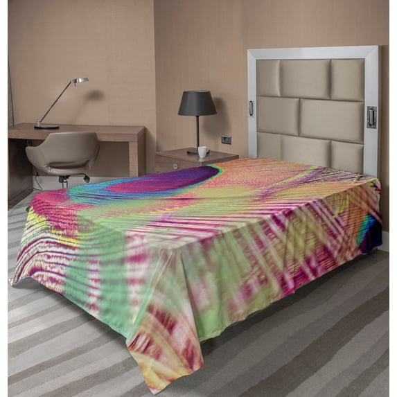 Ambesonne Feather Flat Sheet, Colorful Macro Plume Photo, Twin Size, Multicolor