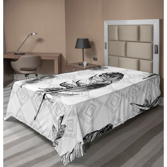 Ambesonne Feather Flat Sheet, Nested Squares Mosaic, Twin Size, Black White Pale Grey