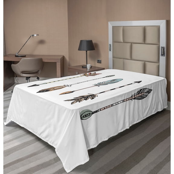 Ambesonne Feather Flat Sheet, Tribal Arrows Drawn by Hand, TwinXL Size, Multicolor