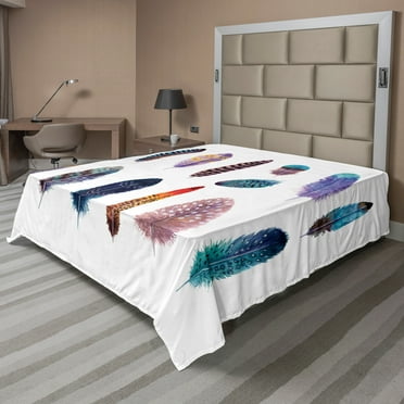 Ambesonne Feather Flat Sheet, Tribal and Colorful Fluff, Full Size, Multicolor