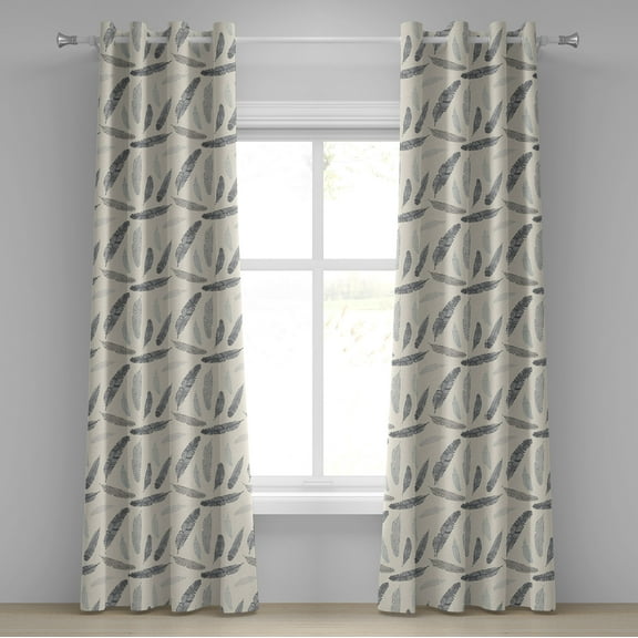 Ambesonne Feather Grommet Curtain, Composition of Quills, 50" x 72", Pale Grey and Beige