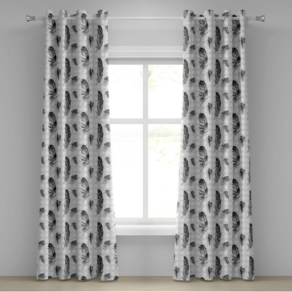 Ambesonne Feather Grommet Curtain, Grunge Geometric Gothic, 50" x 120", Pale Grey Black White
