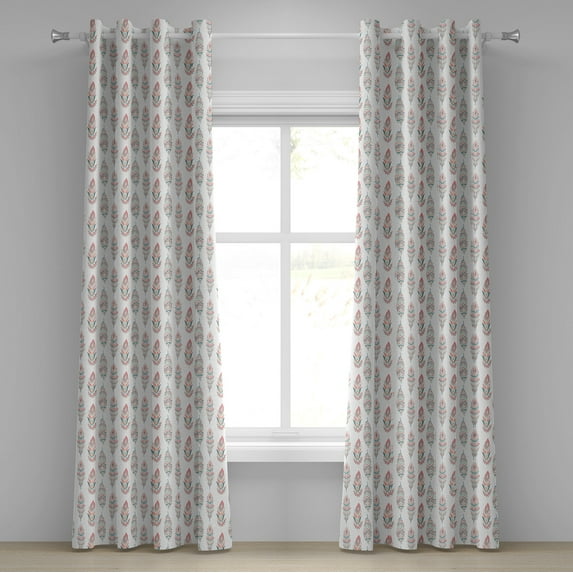 Ambesonne Feather Grommet Curtain, Hippie Color Boho Plumage, 50" x 96", Dark Coral and Seafoam