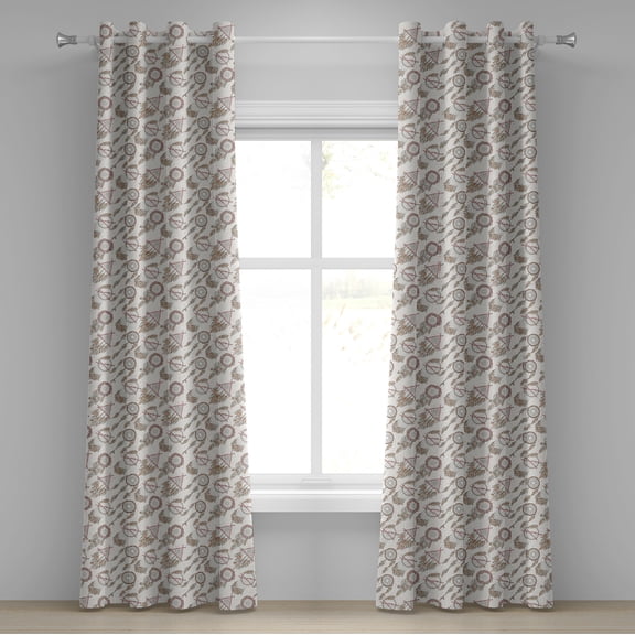 Ambesonne Feather Grommet Curtain, Native Dreamcatchers, 50" x 96", Pale Brown Beige