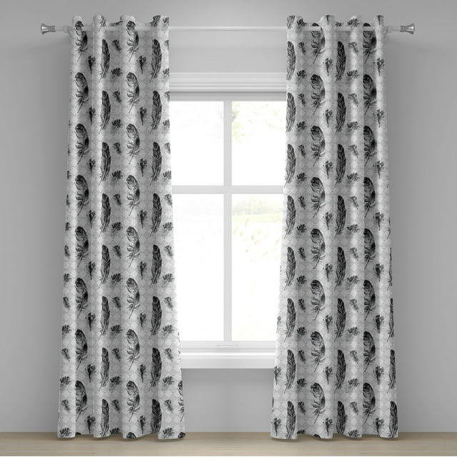 Ambesonne Feather Grommet Curtain, Nested Squares Mosaic, 50" x 72", Black White Pale Grey