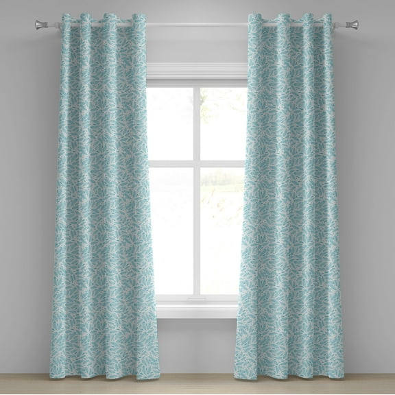 Ambesonne Feather Grommet Curtain, Pattern of Quills and Sun, 50" x 84", Pale Blue and White