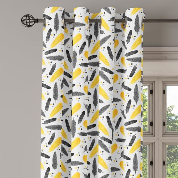 Ambesonne Feather Grommet Curtain Single Panel, Bohemian Exotic Plumage, 50"x60", Grey Yellow
