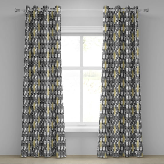 Ambesonne Feather Grommet Curtain, Style Art Tribal, 50" x 120", Black White Mustard