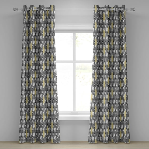 Ambesonne Feather Grommet Curtain, Style Art Tribal, 50" x 96", Black White Mustard