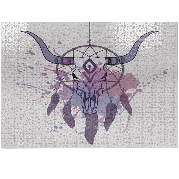 Ambesonne Feather Jigsaw Puzzle Durable Cardboard, Dreamcatcher in Watercolor, 1000 pcs, Lavender Black Grey