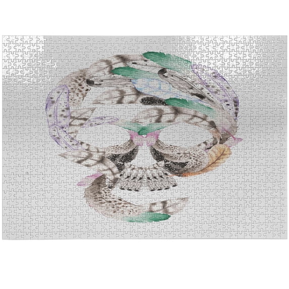 Ambesonne Feather Jigsaw Puzzle Durable Cardboard, Human Skull, 1000 pcs, Multicolor