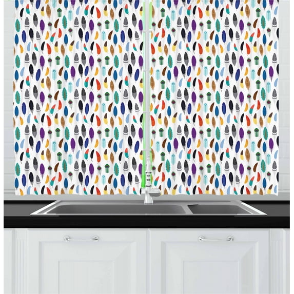 Ambesonne Feather Kitchen Curtains, Aztec Culture Motifs, 55"x39", Multicolor