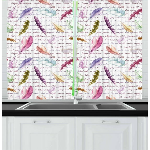 Ambesonne Feather Kitchen Curtains, Colorful Romantic Text, 55"x39", Multicolor