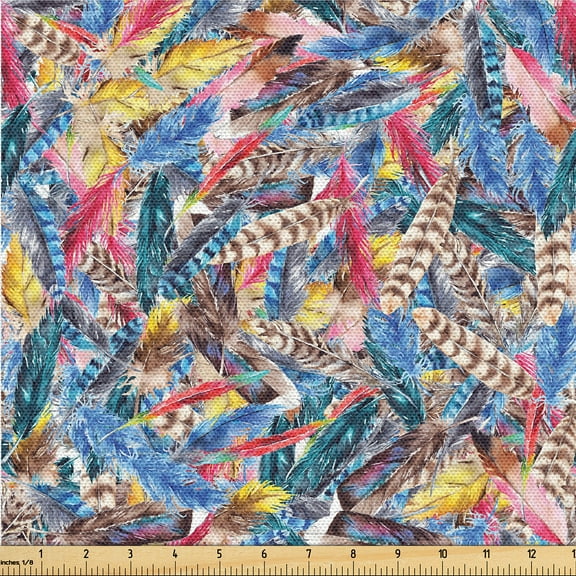 Ambesonne Feather Pattern Fabric by the Yard Upholstery, Colorful Fuzz Print, 3 Yards, Dark Lavender Multicolor