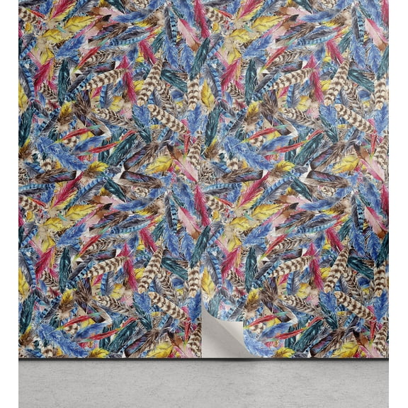 Ambesonne Feather Pattern Peel & Stick Wallpaper for Home, Colorful Fuzz Print, 13"x36", Dark Lavender Multicolor