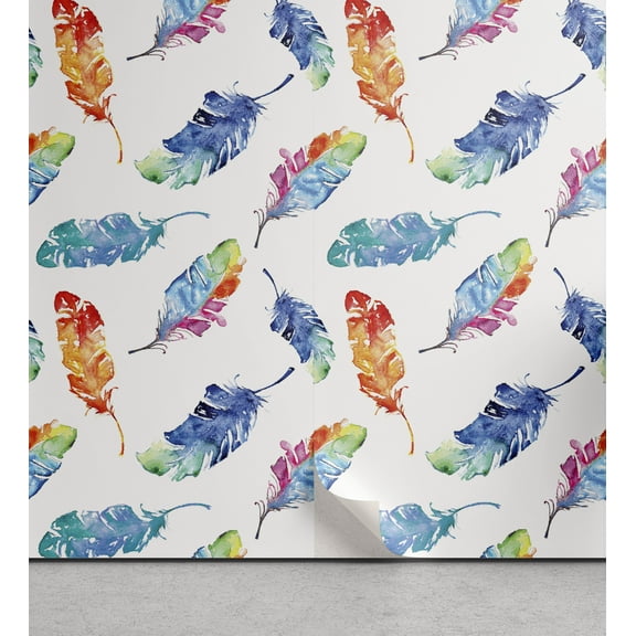 Ambesonne Feather Peel & Stick Wallpaper for Home, Watercolor Bird Feather, 13"x72", Multicolor