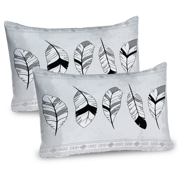 Ambesonne Feather Pillow Sham 2 Pack, Doodle Triangle, 26"x20", Black White Pale Grey
