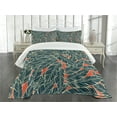thumbnail image 1 of Ambesonne Feather Quilted Bedspread Set 3 Pcs, Modern, King Size, Black Scarlet Cream, 1 of 3