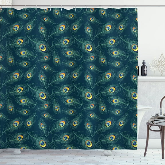 Ambesonne Feather Shower Curtain, Exotic Peacock Design, 69"Wx70"L, Multicolor