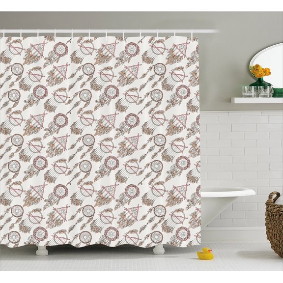 Ambesonne Feather Shower Curtain, Native Dreamcatchers, 69"Wx70"L, Pale Brown Beige
