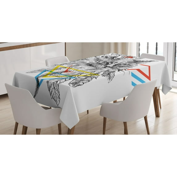 Ambesonne Feather Tablecloth Rectangular Table Cover, Ink Sketch Style Cat, 52"x70", Multicolor