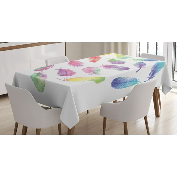 Ambesonne Feather Tablecloth Rectangular Table Cover, Romantic Plumage Design, 52"x70", Multicolor