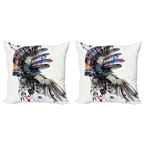 Ambesonne Feather Throw Pillow Cover 2 Pack, Boho Fashion Theme, 24", Multicolor