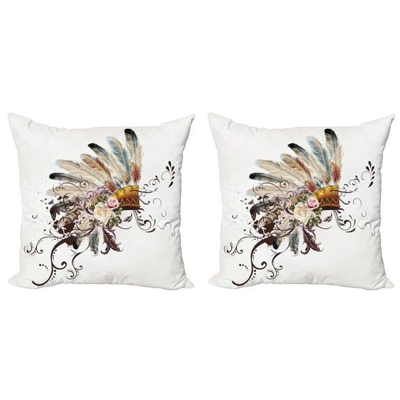 Ambesonne Feather Throw Pillow Cover 2 Pack, Head Wear Flowers, 20", Multicolor