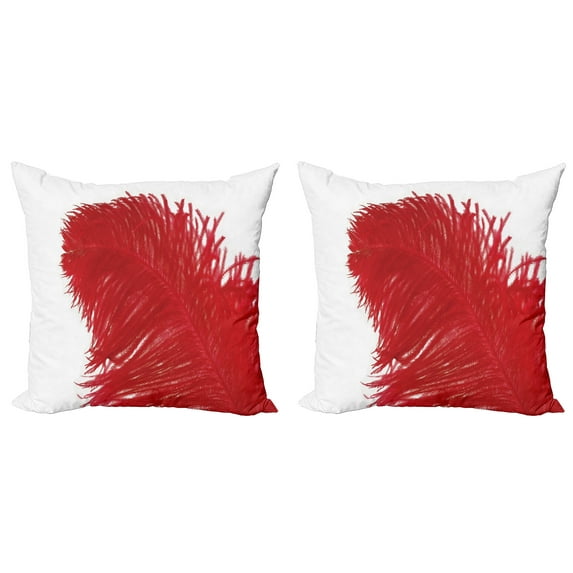 Ambesonne Feather Throw Pillow Cover 2 Pack, Ostrich Fluff Plume Photo, 18", Vermilion and White