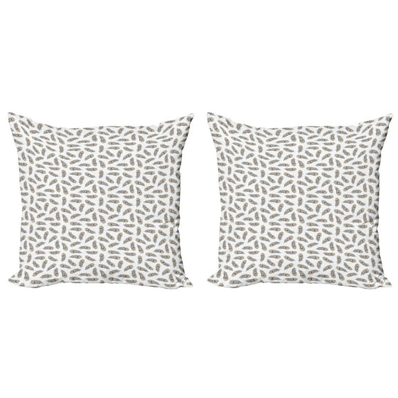 Ambesonne Feather Throw Pillow Cover 2 Pack, Scattered Peacock Feathers, 24", Sand Brown Grey