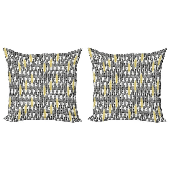 Ambesonne Feather Throw Pillow Cover 2 Pack, Style Art Tribal, 18", Black White Mustard
