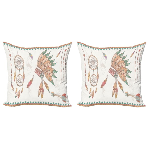 Ambesonne Feather Throw Pillow Cover 2 Pack, Tribal Chief Headdress, 18", Dark Coral Sand Brown