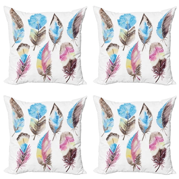 Ambesonne Feather Throw Pillow Cover 4 Pack, Abstract Boho Art, 24", Multicolor