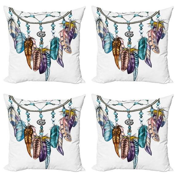 Ambesonne Feather Throw Pillow Cover 4 Pack, Ornate Dreamcatcher, 24", Multicolor