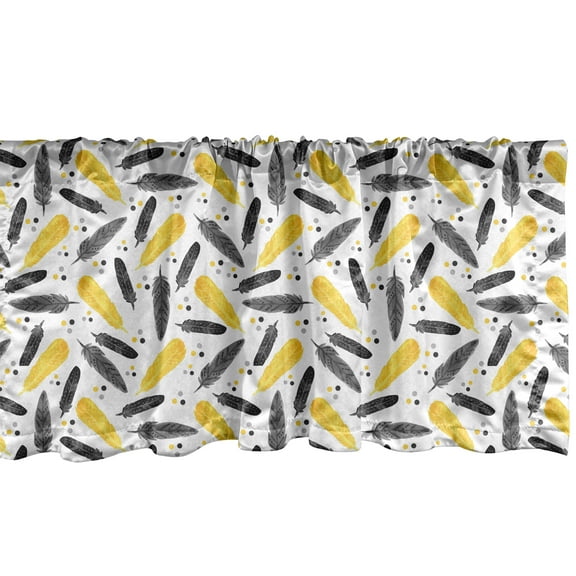 Ambesonne Feather Window Valance, Bohemian Exotic Plumage, 54" X 18", Grey Yellow