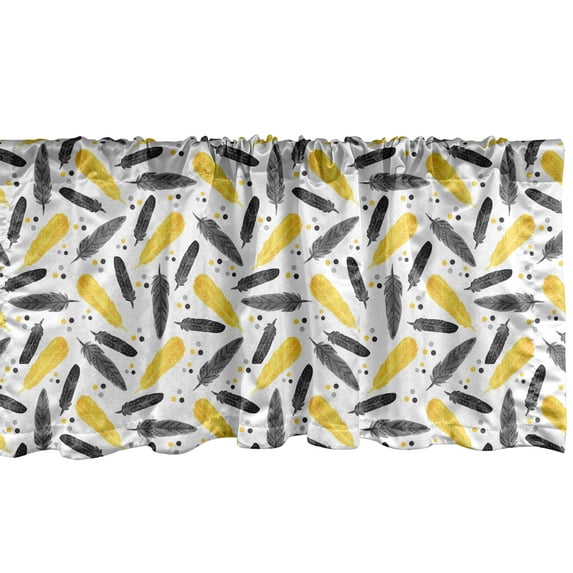 Ambesonne Feather Window Valance, Bohemian Exotic Plumage, 54" X 18", Grey Yellow