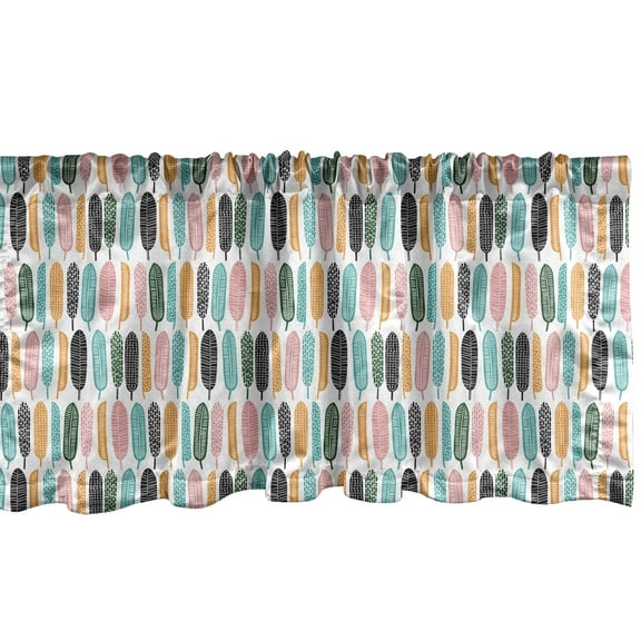 Ambesonne Feather Window Valance, Doodle Style Quills with Stripes and Motifs, Curtain Valance for Kitchen Bedroom Decor with Rod Pocket, 54" X 18", Multicolor