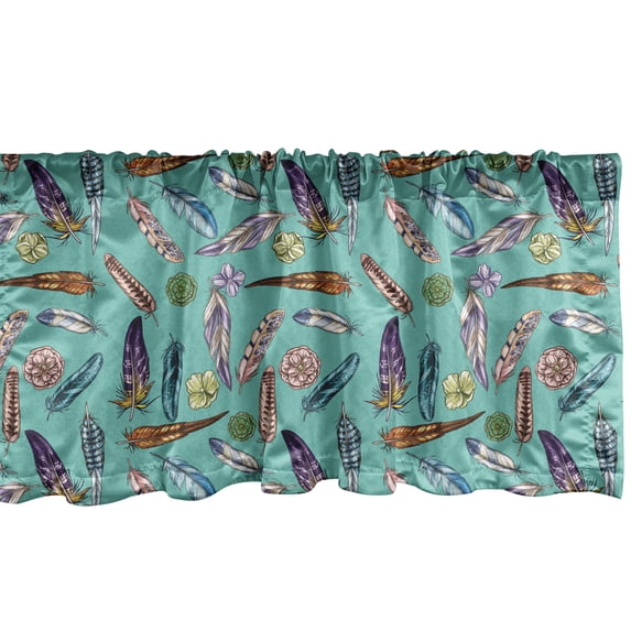 Ambesonne Feather Window Valance, Ethnic Tribal Plumage Motif, 54" X 12", Seafoam and Multicolor