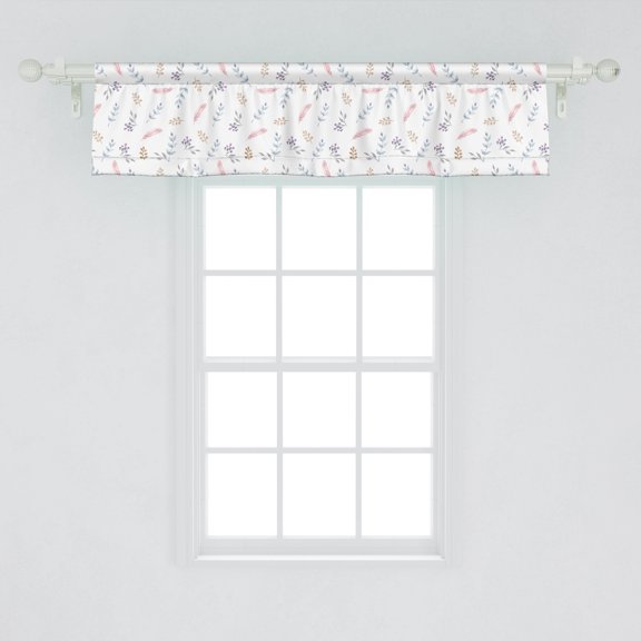 Ambesonne Feather Window Valance, Ornamental Watercolor Design with Blossoming Foliage Composition, Curtain Valance for Kitchen Bedroom Decor with Rod Pocket, 54" X 12", Multicolor