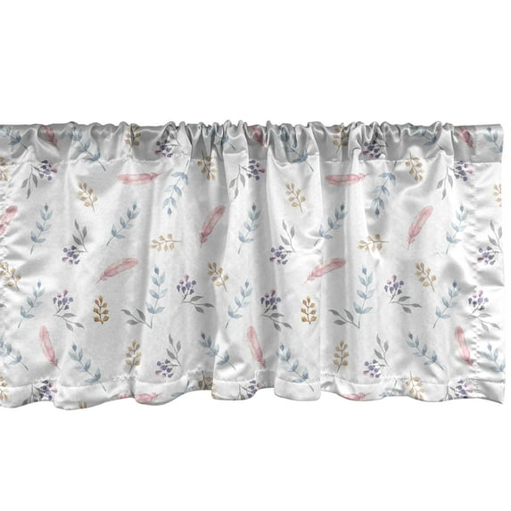 Ambesonne Feather Window Valance, Ornamental Watercolor Design with Blossoming Foliage Composition, Curtain Valance for Kitchen Bedroom Decor with Rod Pocket, 54" X 12", Multicolor