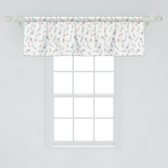 Ambesonne Feather Window Valance, Ornamental Watercolor Design with Blossoming Foliage Composition, Curtain Valance for Kitchen Bedroom Decor with Rod Pocket, 54" X 18", Multicolor