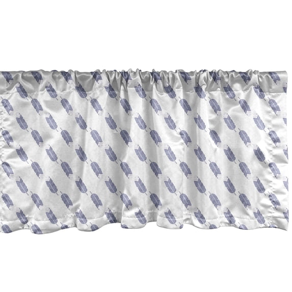 Ambesonne Feather Window Valance, Plumage of Bird Diagonal Design Repeating Composition on White Background, Curtain Valance for Kitchen Bedroom Decor with Rod Pocket, 54" X 12", Ceil Blue and White