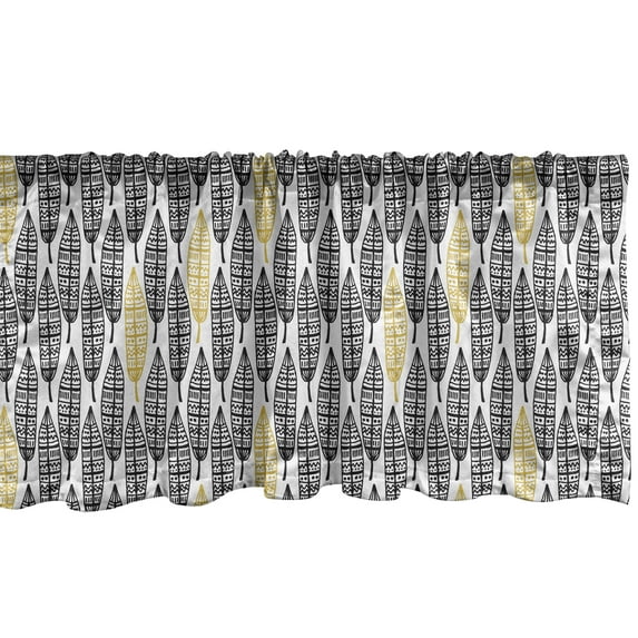 Ambesonne Feather Window Valance, Style Art Tribal, 42" x 18", Black White Mustard
