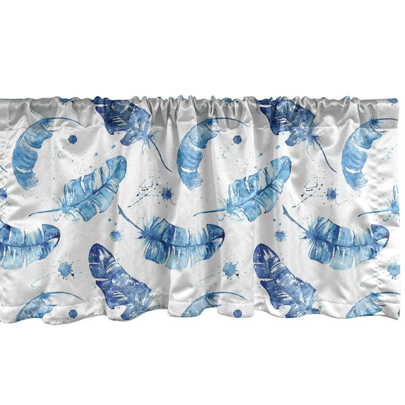 Ambesonne Feather Window Valance, Watercolor Quill Motifs, 54" X 18", Pale Blue and White