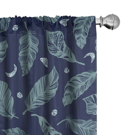 Ambesonne Feathers Curtains, Bohemian Abstract Themed, Pair of 28"x95", Slate Blue Night Blue