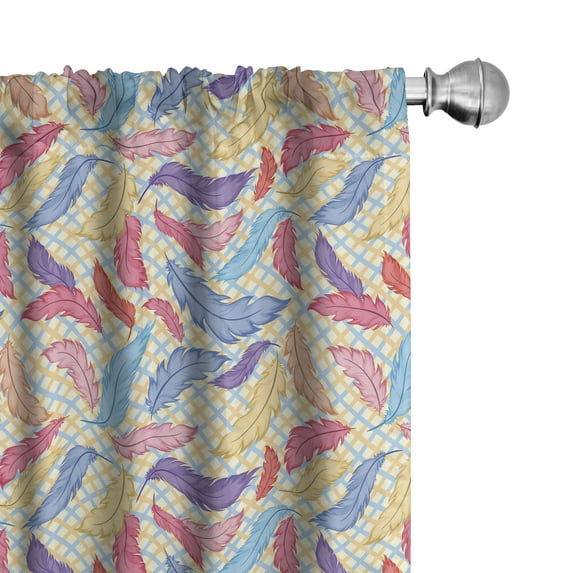 Ambesonne Feathers Curtains, Colorful Checkered, Pair of 28"x63", Multicolor