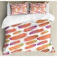 thumbnail image 1 of Ambesonne Feathers Duvet Cover Set, Color Details Tile, Queen, Salmon Purple Green, 1 of 3