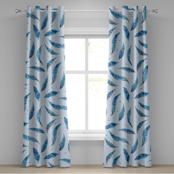 Ambesonne Feathers Grommet Curtain, Fuzz Pattern Winter Colors, 50"x120", Sea Blue Pale Azure Blue