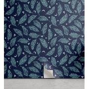 Ambesonne Feathers Peel & Stick Wallpaper for Home, Bohemian Abstract Themed, 13"x100", Slate Blue Night Blue
